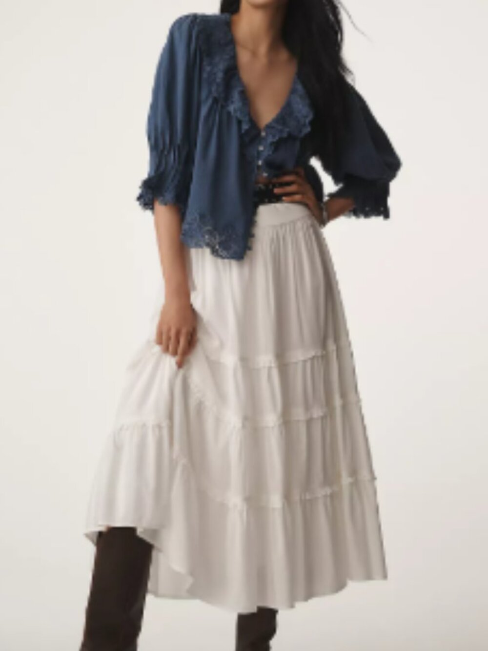 By Anthropologie Linen Blend Lace-Collar Blouse